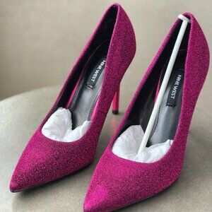 Nine West Fuchsia Glitter Stiletto Heels - Metallic Heel - Brand New